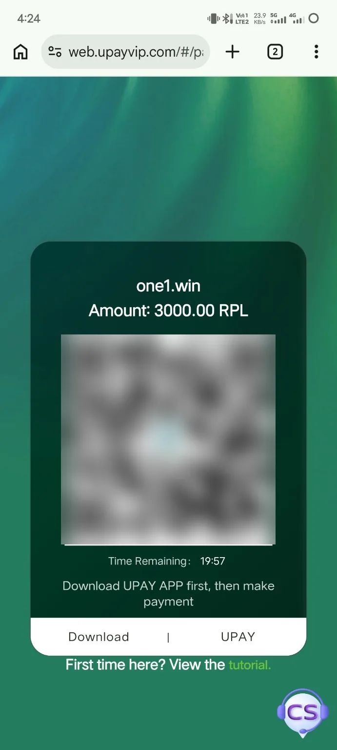 UPay payment page opened from a Kavyaclub RPL wallet deposit