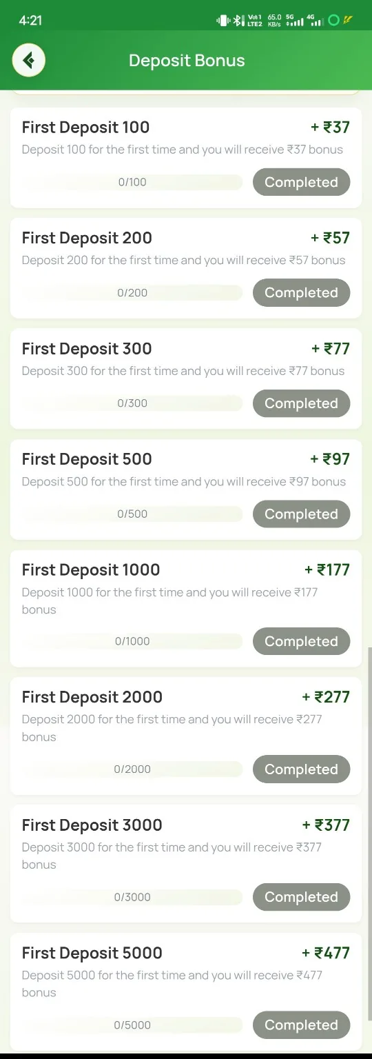 Kavyaclub first deposit bonus tier screen